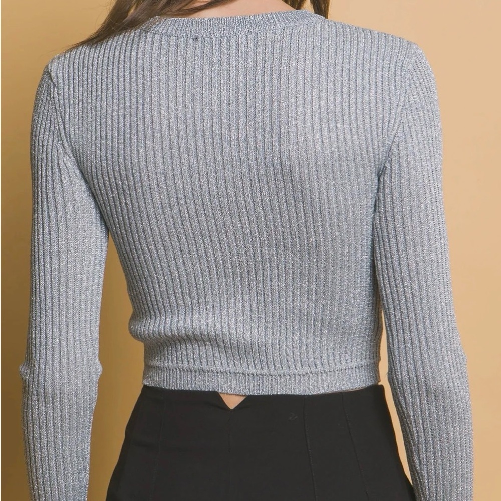 🩶 Love Tree Cosmic Crush Sparkly Metallic Ribbed Cropped Stretchy Top NWT Large - Picture 3 of 15